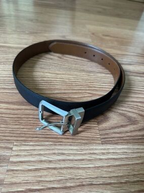 Men's Black Leather Reversible Belt with Silver Buckle